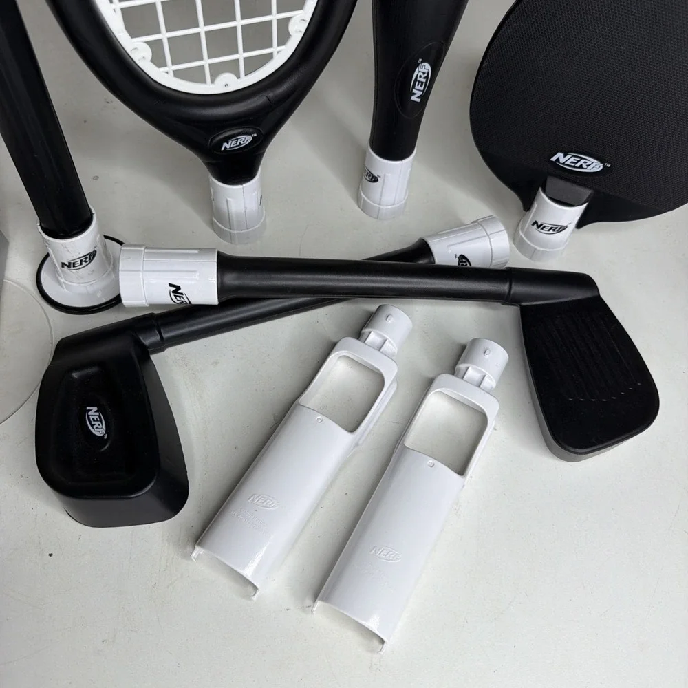 Nintendo Wii Nerf Sports Plus Black Tennis Golf Baseball Attachments Lot